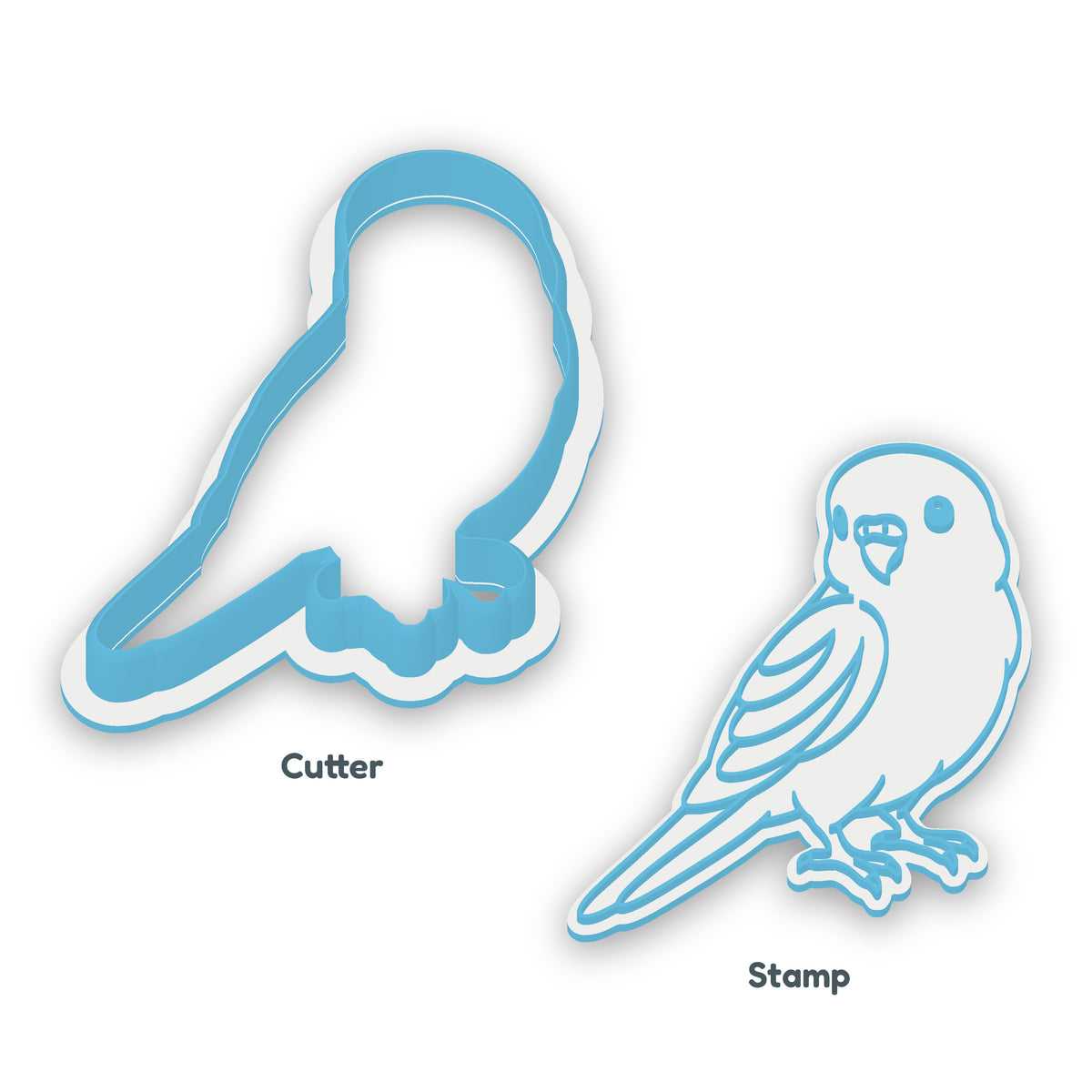 Budgerigar separate cookie cutter and matching embosser