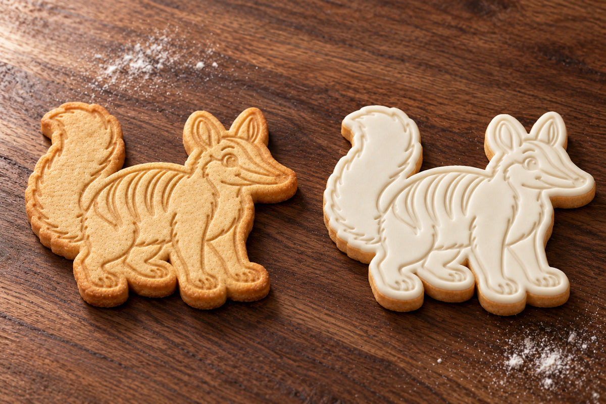 Numbat plain and white fondant cookie examples