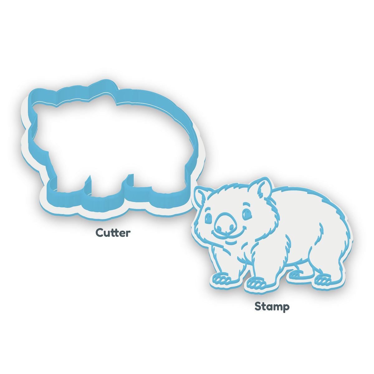 Wombat separate cookie cutter and matching embosser