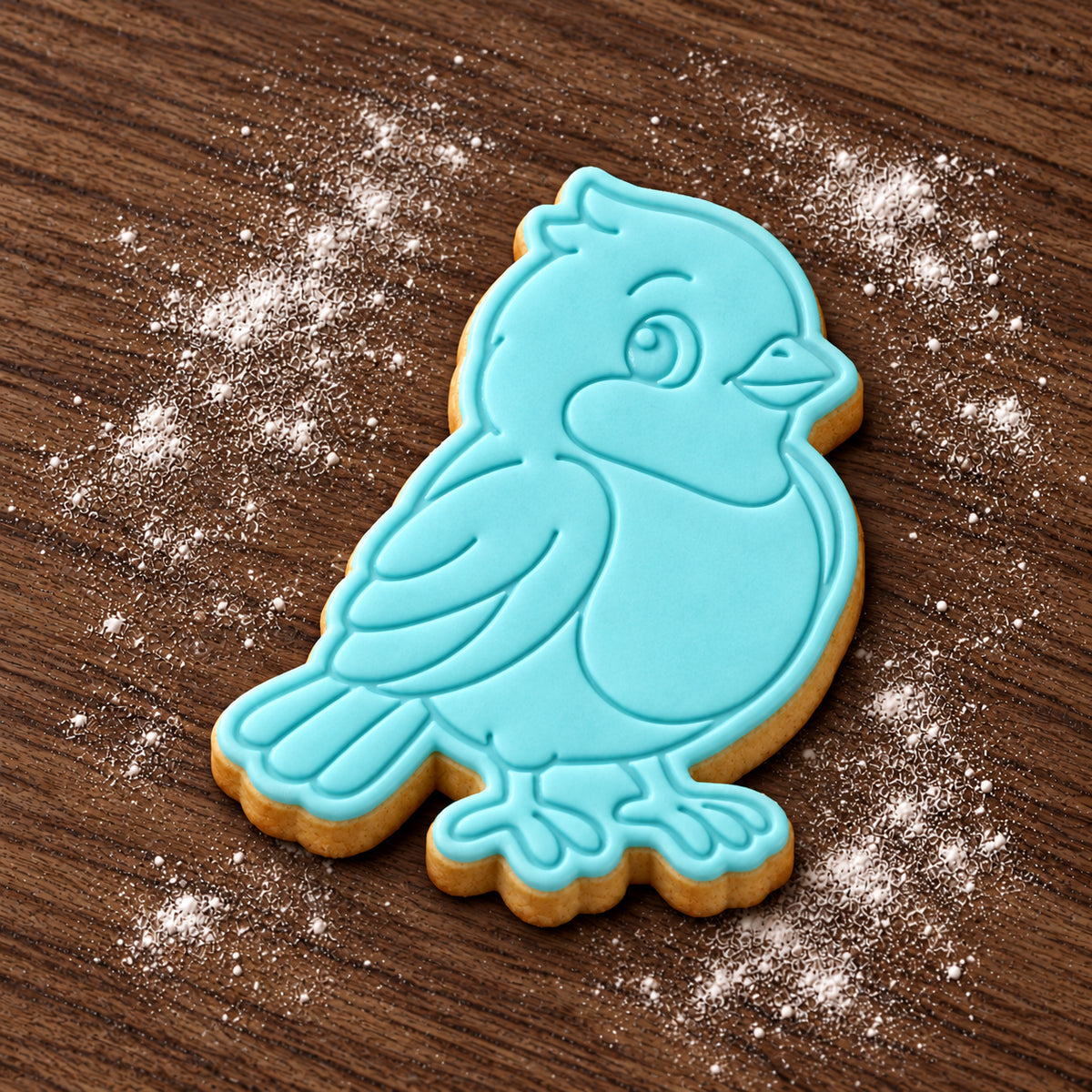 Bluebird cookie cutter and embosser set – aqua fondant cookie example