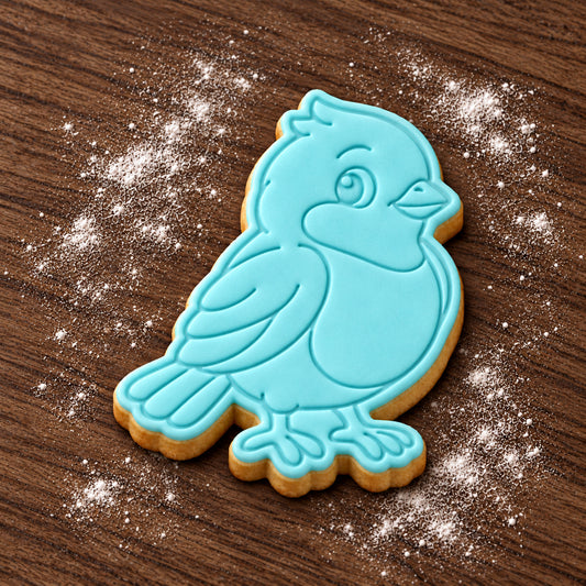 Bluebird cookie cutter and embosser set – aqua fondant cookie example