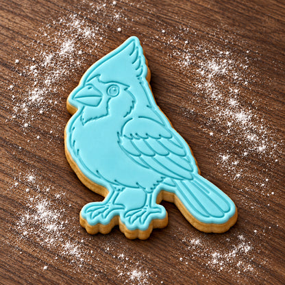 Cardinal cookie cutter and embosser set – aqua fondant cookie example