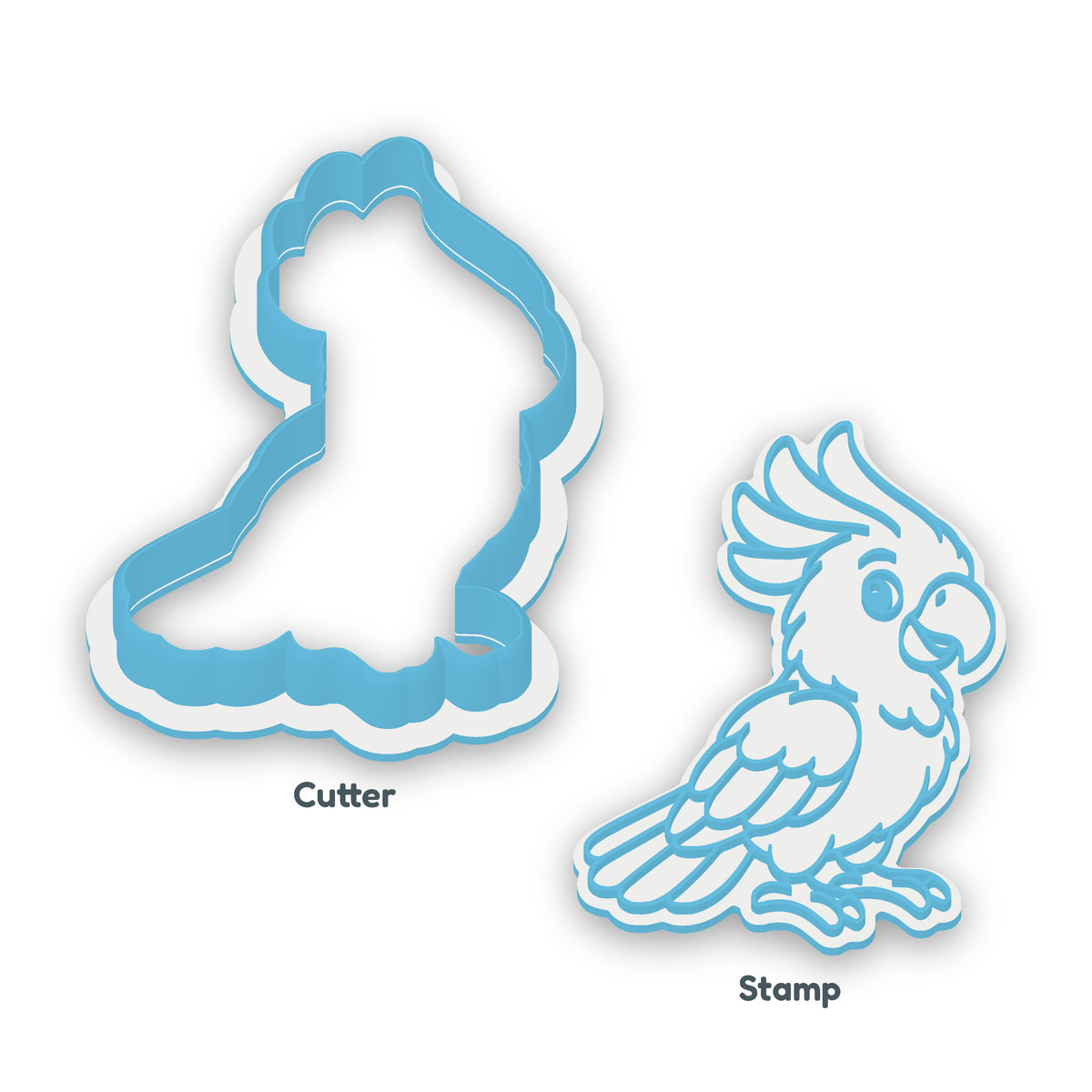 Cockatoo cookie cutter and embosser set – separate cutter and matching embosser