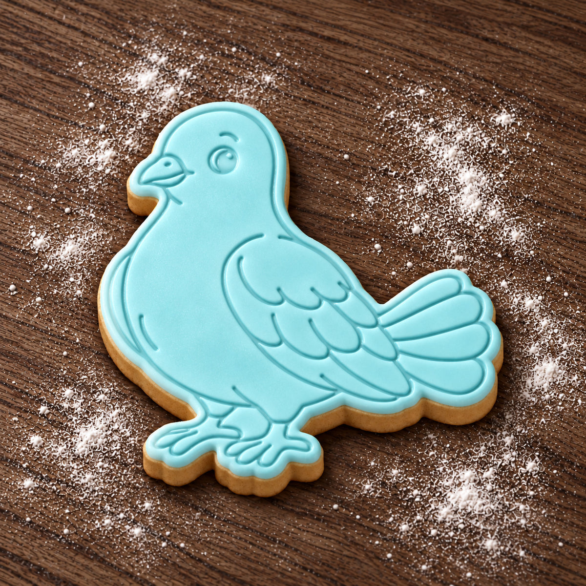 Dove cookie cutter and embosser set – aqua fondant cookie example