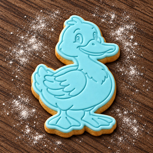 Duck cookie cutter and embosser set – aqua fondant cookie example