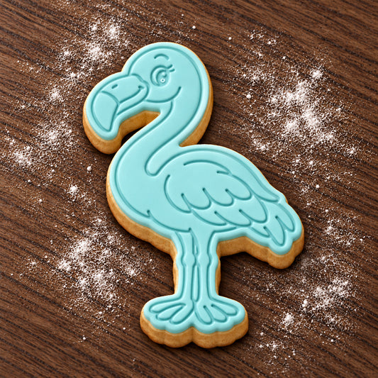 Flamingo cookie cutter and embosser set – aqua fondant cookie example