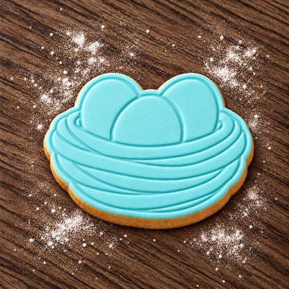 Nest with Eggs cookie cutter and embosser set – aqua fondant cookie example
