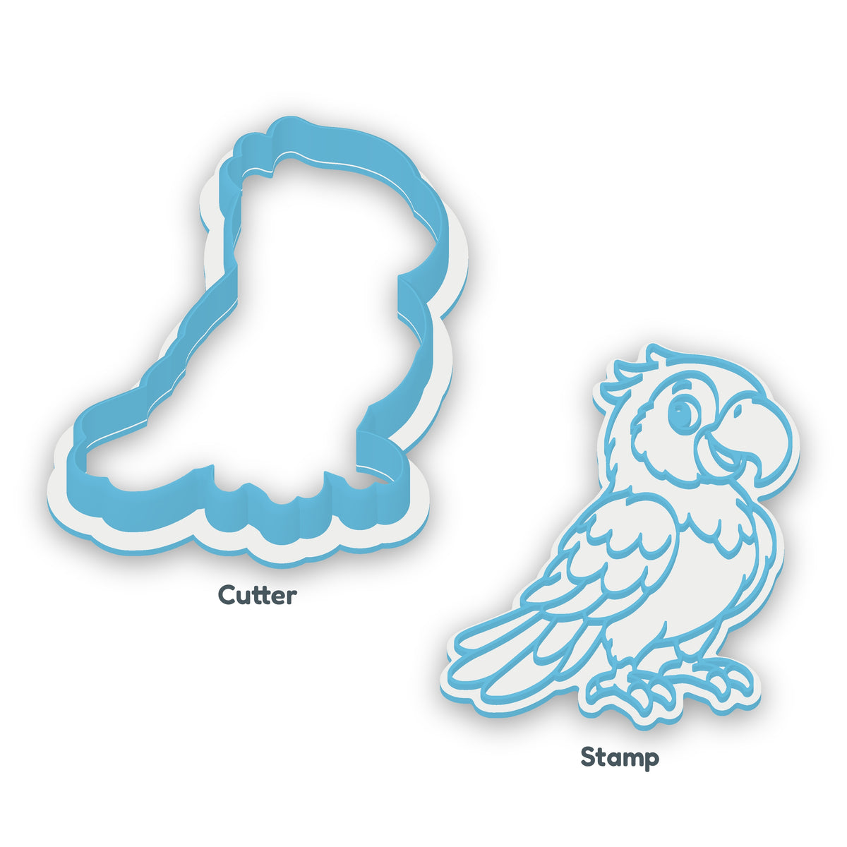 Parrot cookie cutter and embosser set – separate cutter and matching embosser