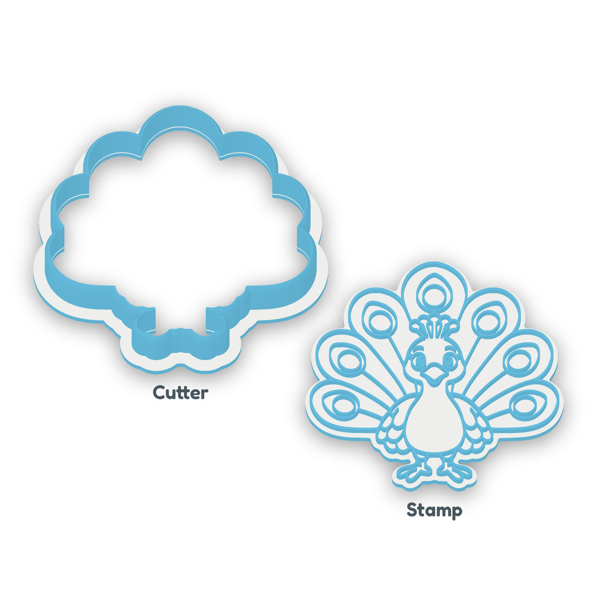 Peacock cookie cutter and embosser set – separate cutter and matching embosser