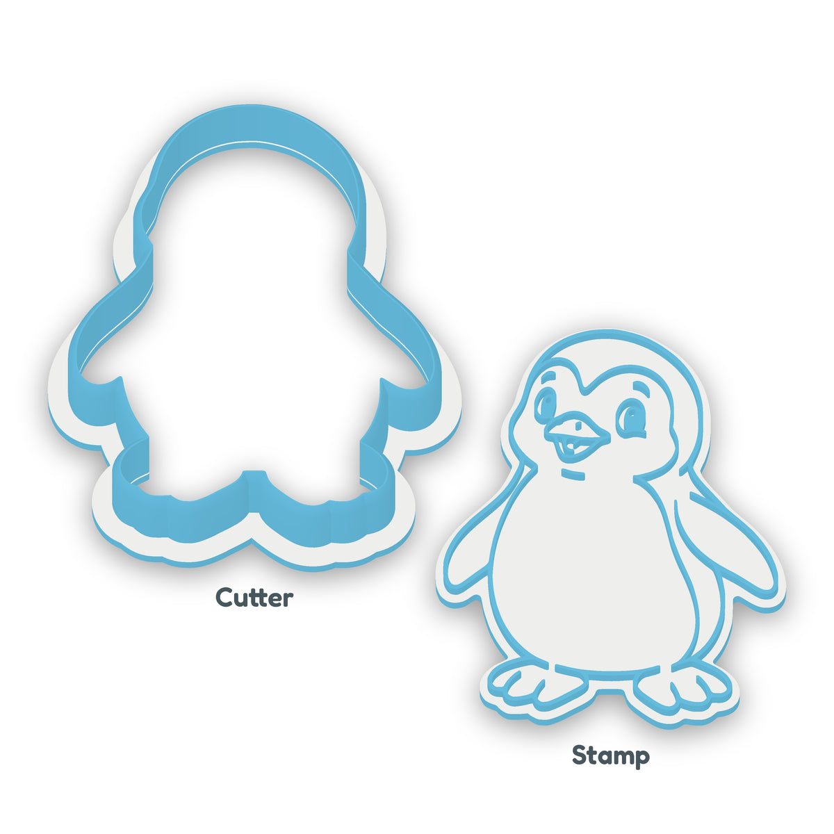 Penguin cookie cutter and embosser set – separate cutter and matching embosser