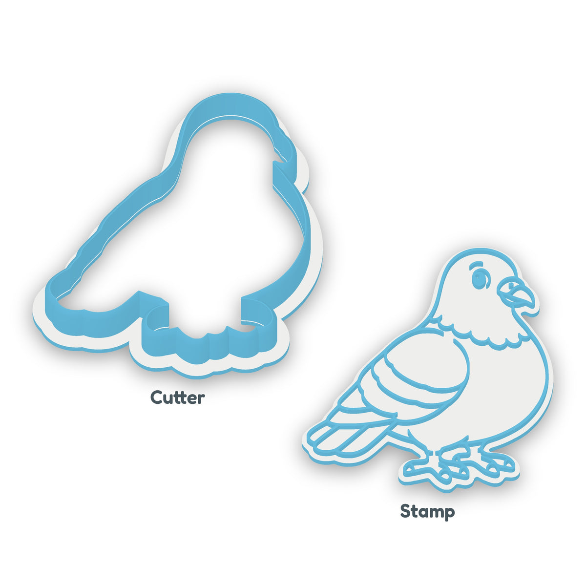 Pigeon cookie cutter and embosser set – separate cutter and matching embosser