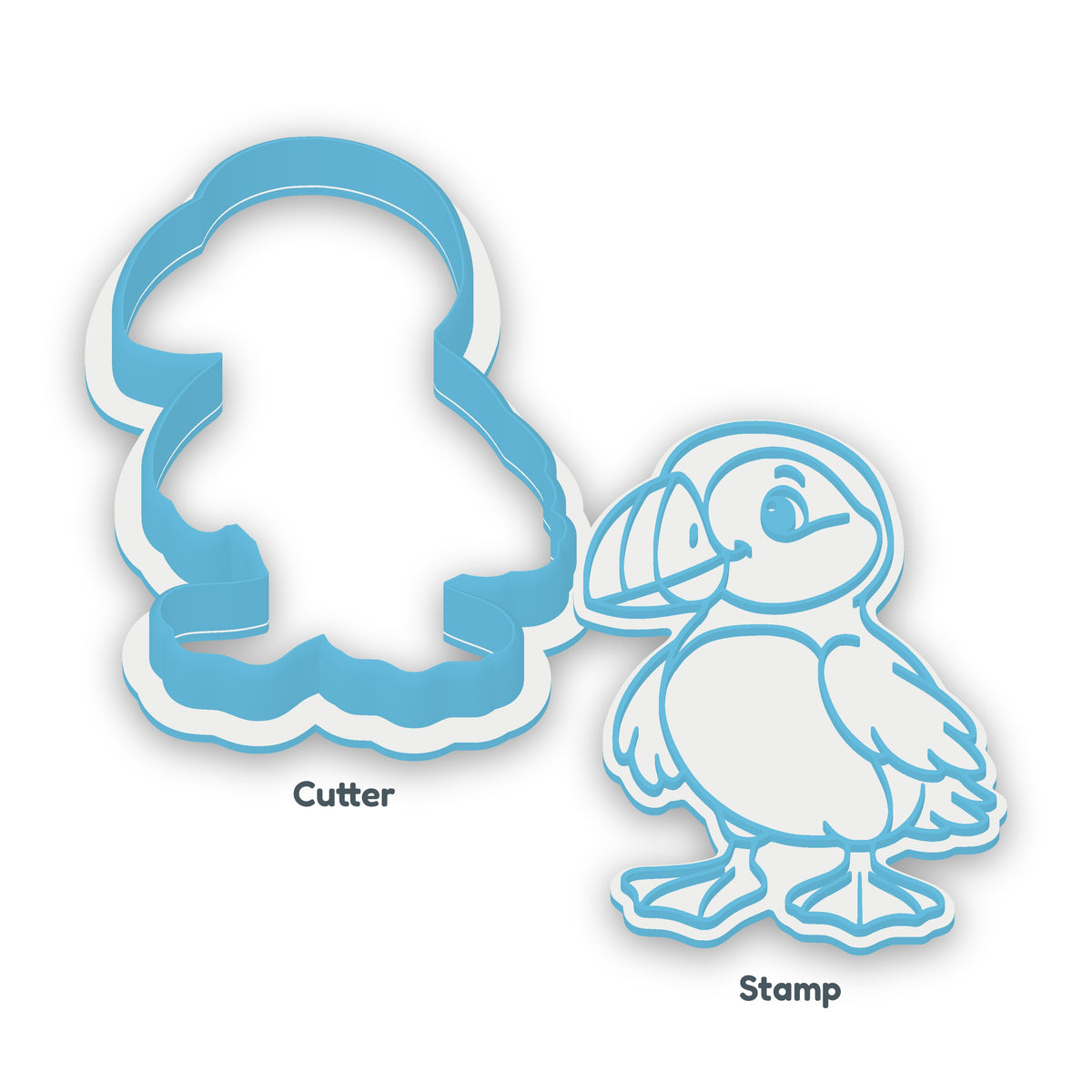 Puffin cookie cutter and embosser set – separate cutter and matching embosser