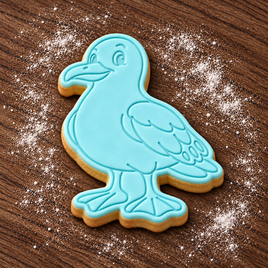 Seagull cookie cutter and embosser set – aqua fondant cookie example