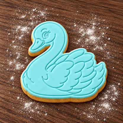 Swan cookie cutter and embosser set – aqua fondant cookie example