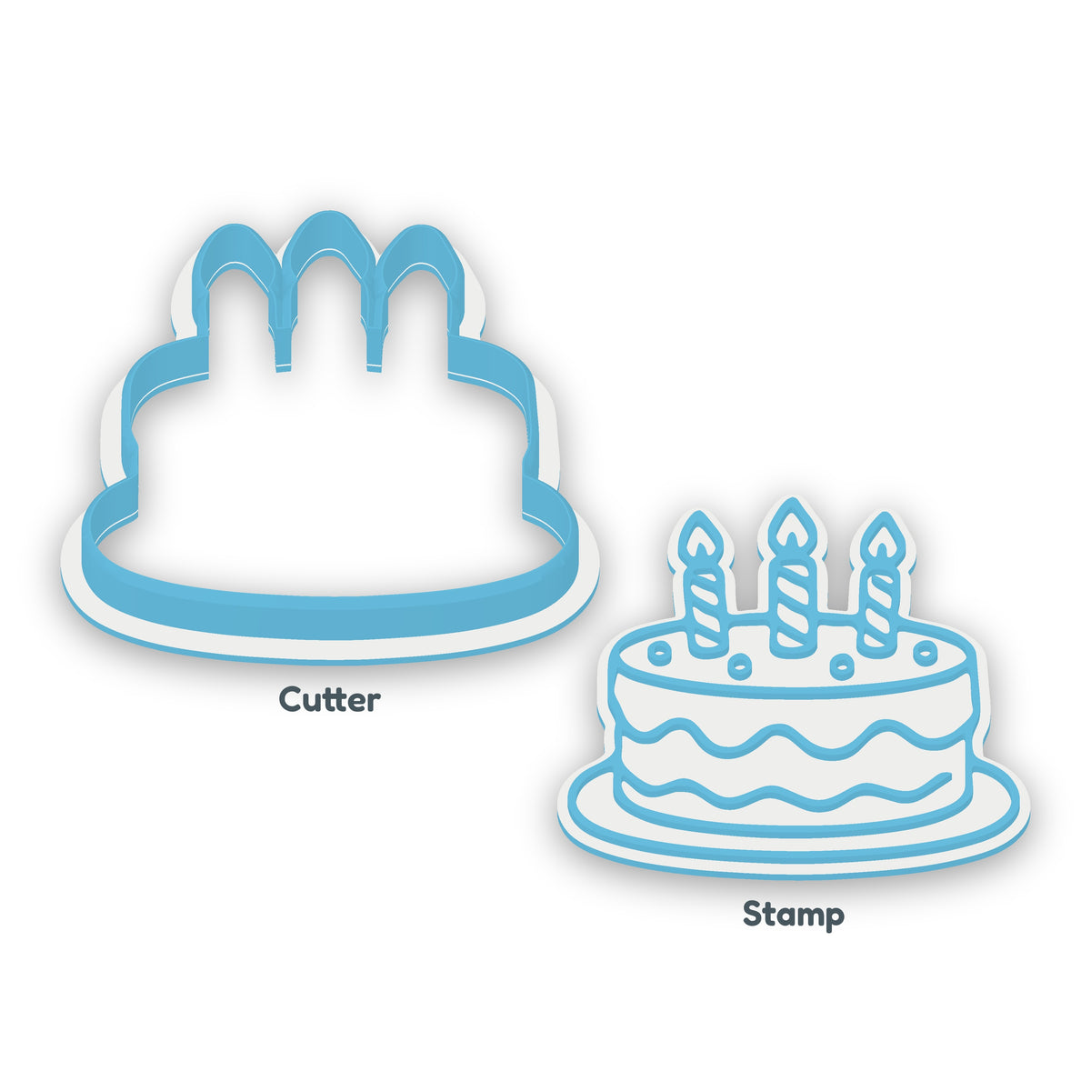 Birthday Cake separate cookie cutter and matching embosser