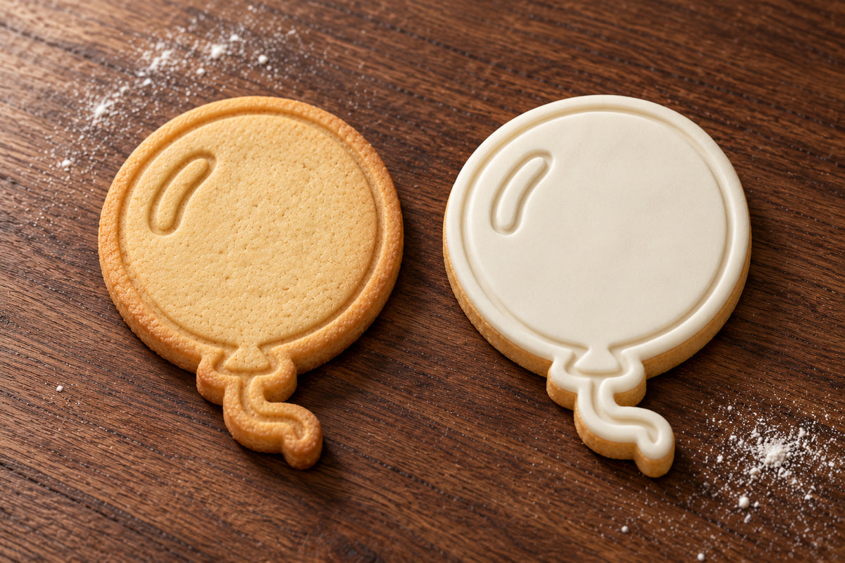 Balloon plain and white fondant cookie examples