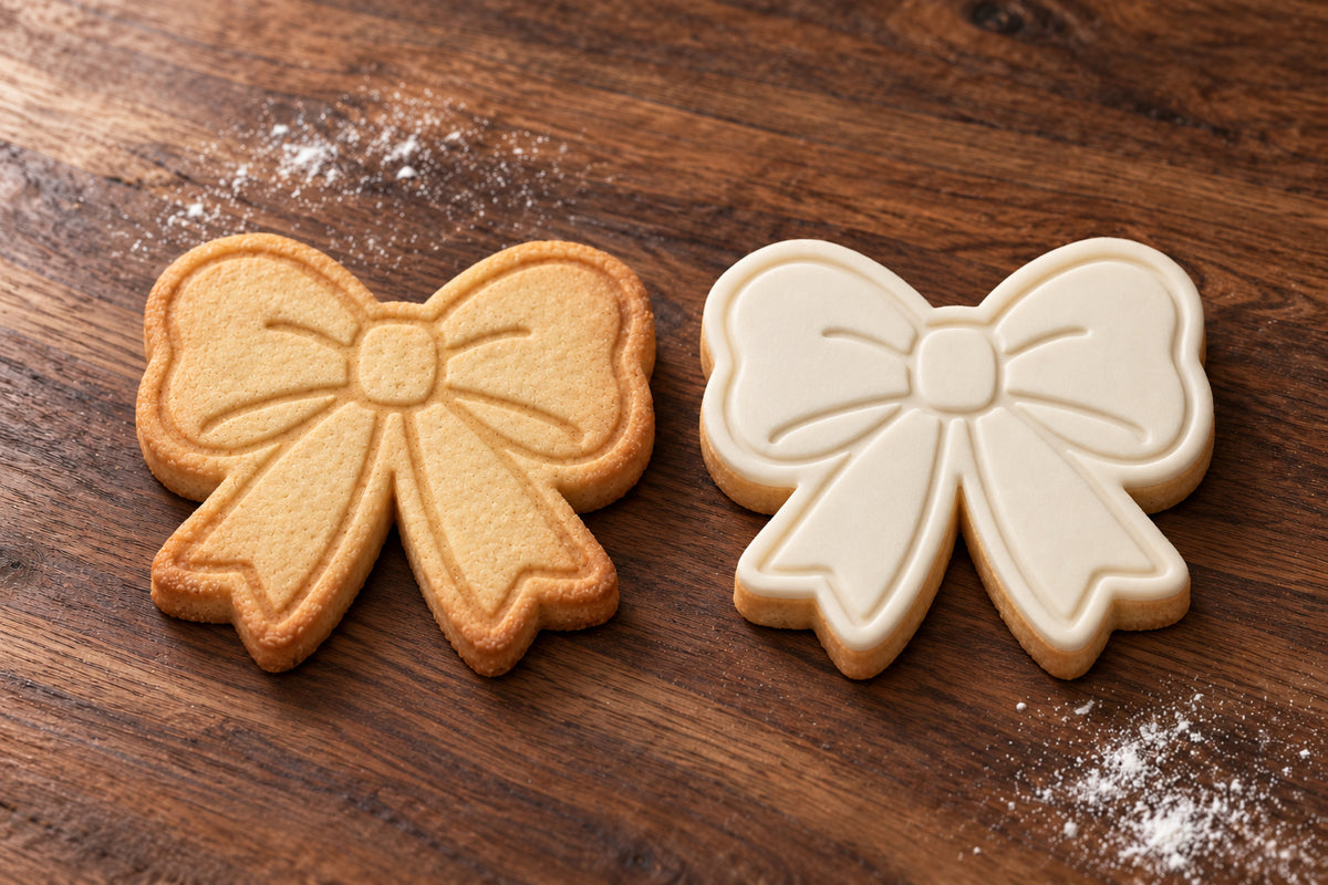 Bow plain and white fondant cookie examples