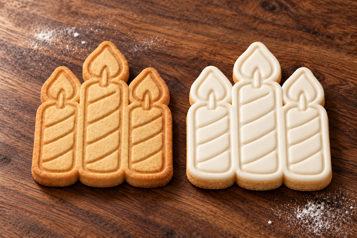 Candle Cluster plain and white fondant cookie examples