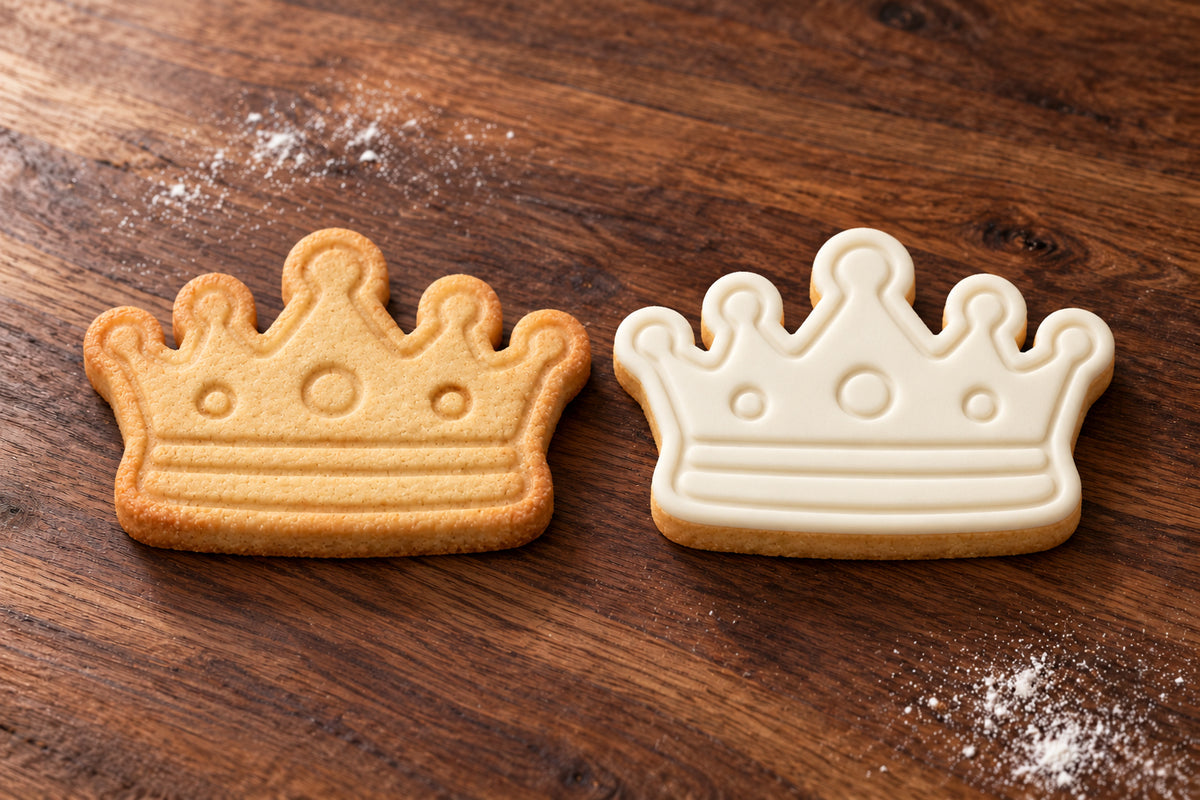 Crown plain and white fondant cookie examples