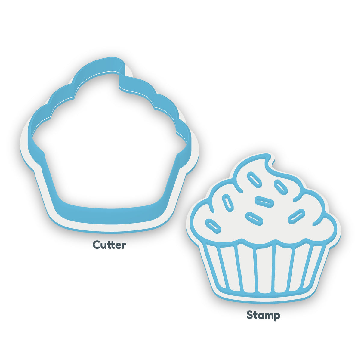Cupcake separate cookie cutter and matching embosser