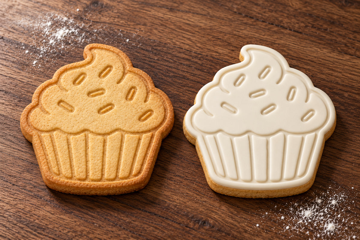 Cupcake plain and white fondant cookie examples