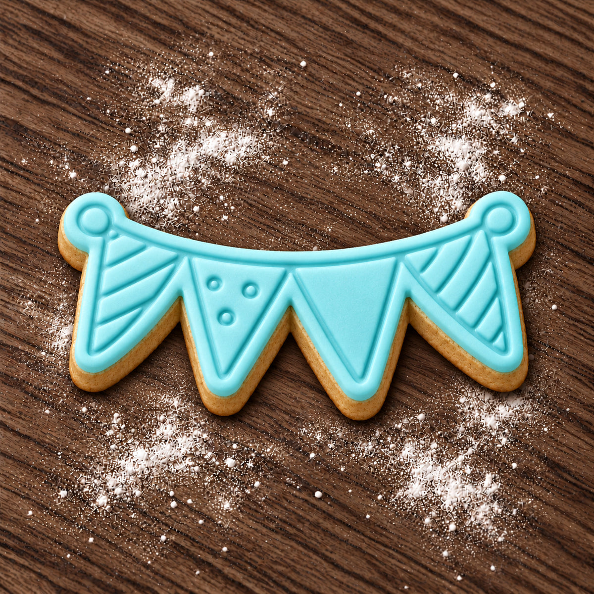 Party Banner decorated fondant cookie