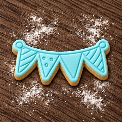 Party Banner decorated fondant cookie
