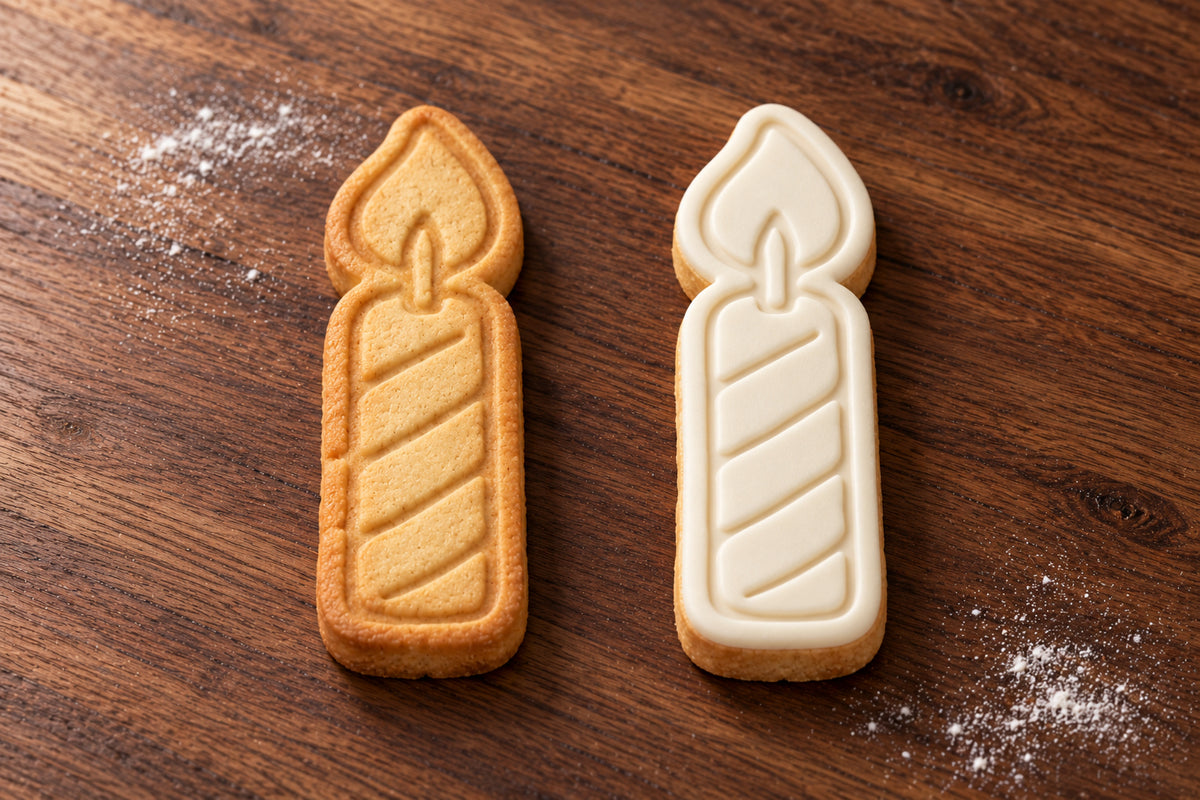 Single Candle plain and white fondant cookie examples