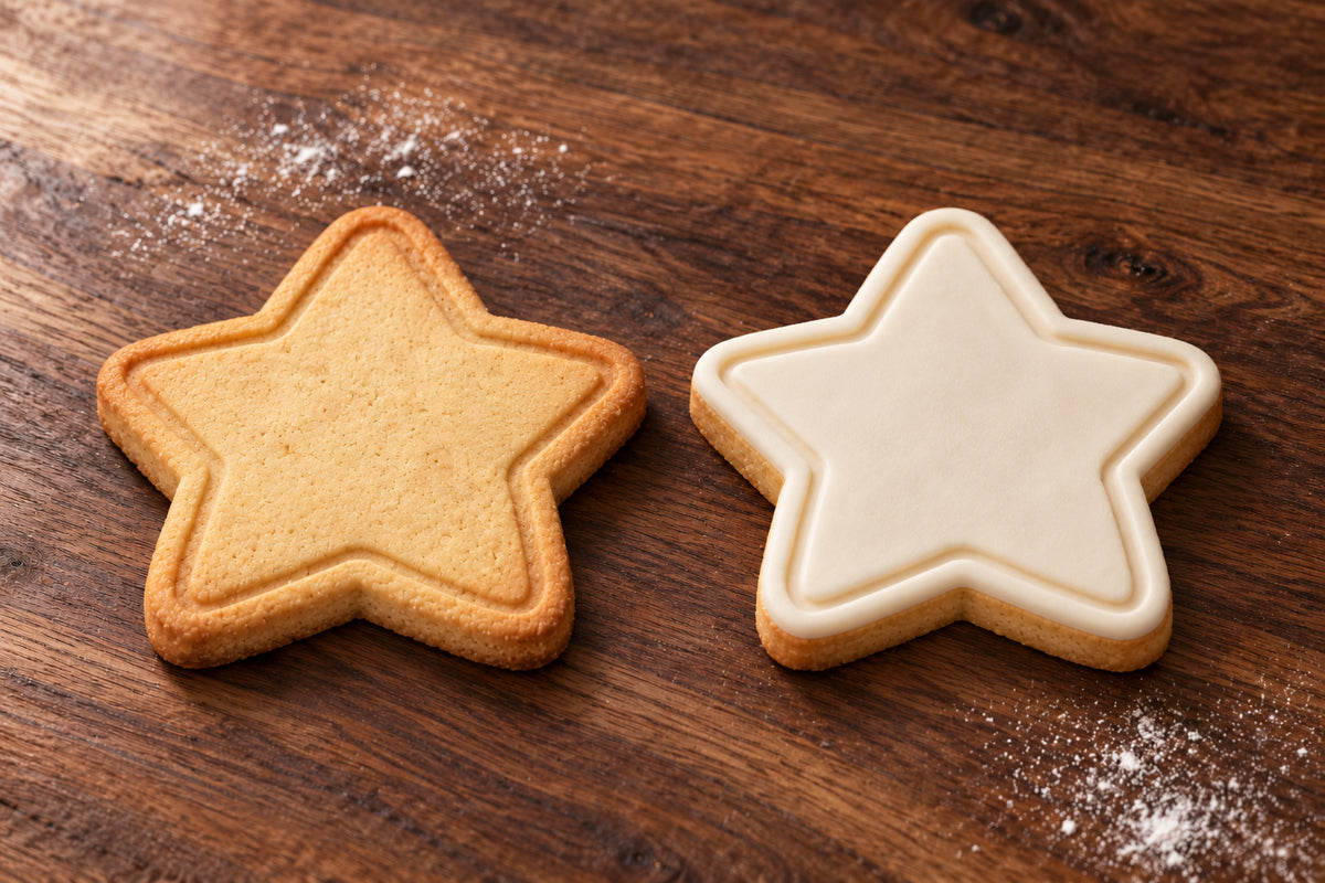 Star plain and white fondant cookie examples