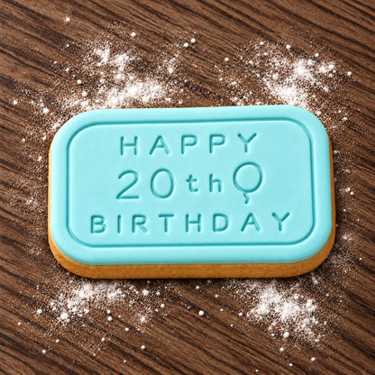 Happy 20th Birthday decorated fondant cookie