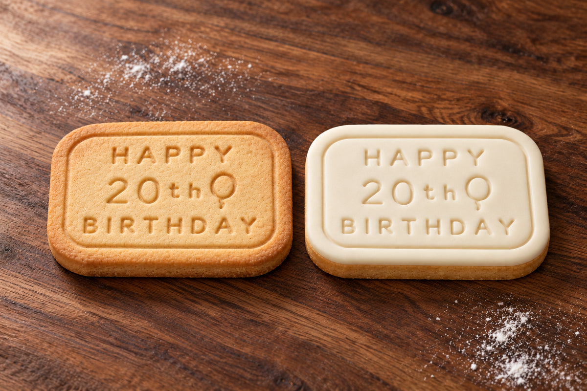 Happy 20th Birthday plain and white fondant cookie examples