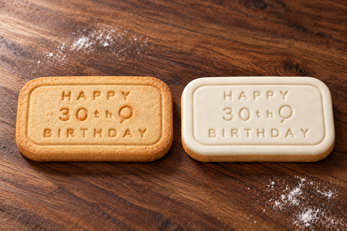 Happy 30th Birthday plain and white fondant cookie examples