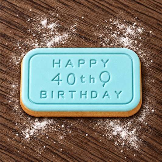 Happy 40th Birthday decorated fondant cookie