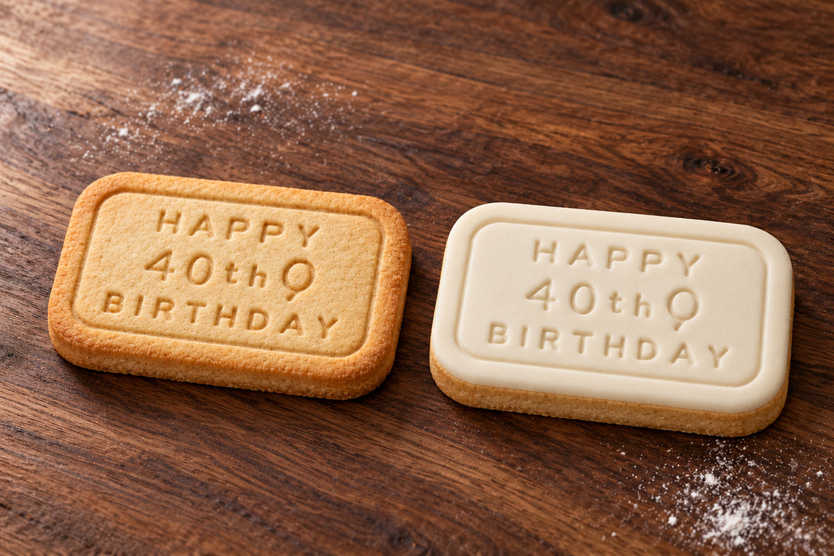 Happy 40th Birthday plain and white fondant cookie examples