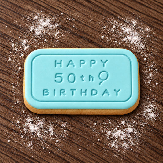 Happy 50th Birthday decorated fondant cookie