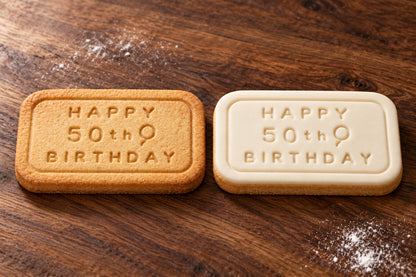 Happy 50th Birthday plain and white fondant cookie examples