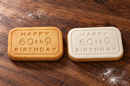 Happy 60th Birthday plain and white fondant cookie examples