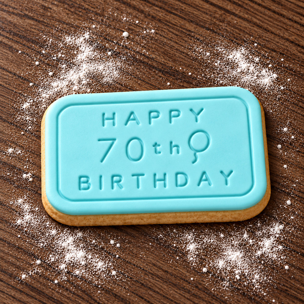 Happy 70th Birthday decorated fondant cookie