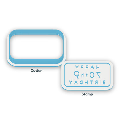 Happy 70th Birthday separate cookie cutter and matching embosser