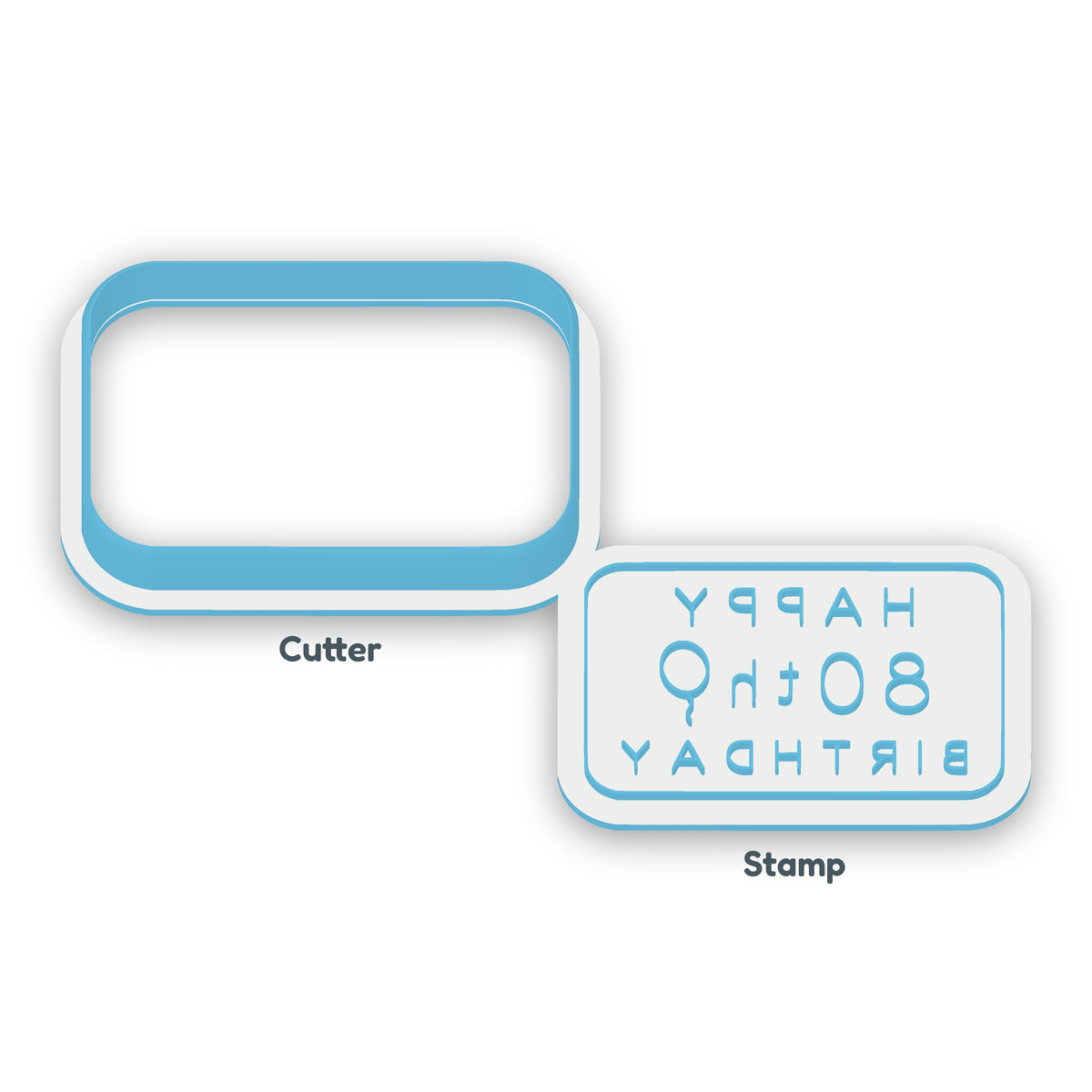 Happy 80th Birthday separate cookie cutter and matching embosser