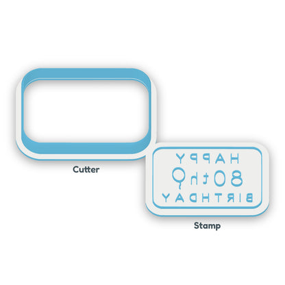 Happy 80th Birthday separate cookie cutter and matching embosser
