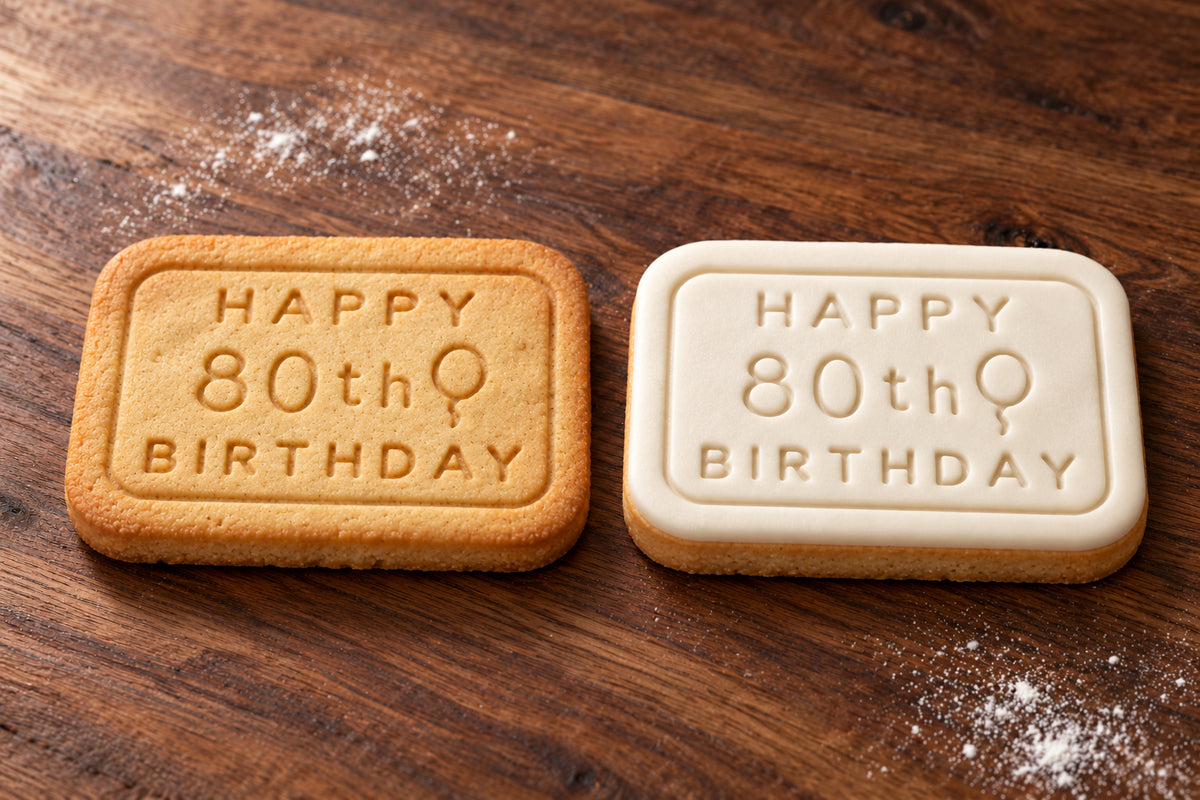 Happy 80th Birthday plain and white fondant cookie examples