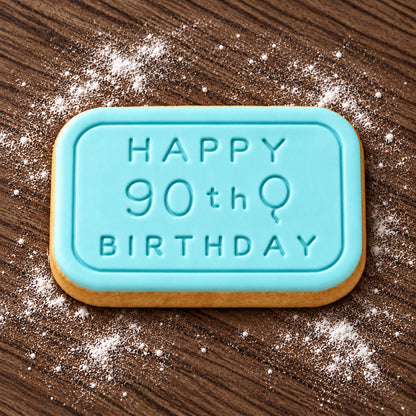 Happy 90th Birthday decorated fondant cookie