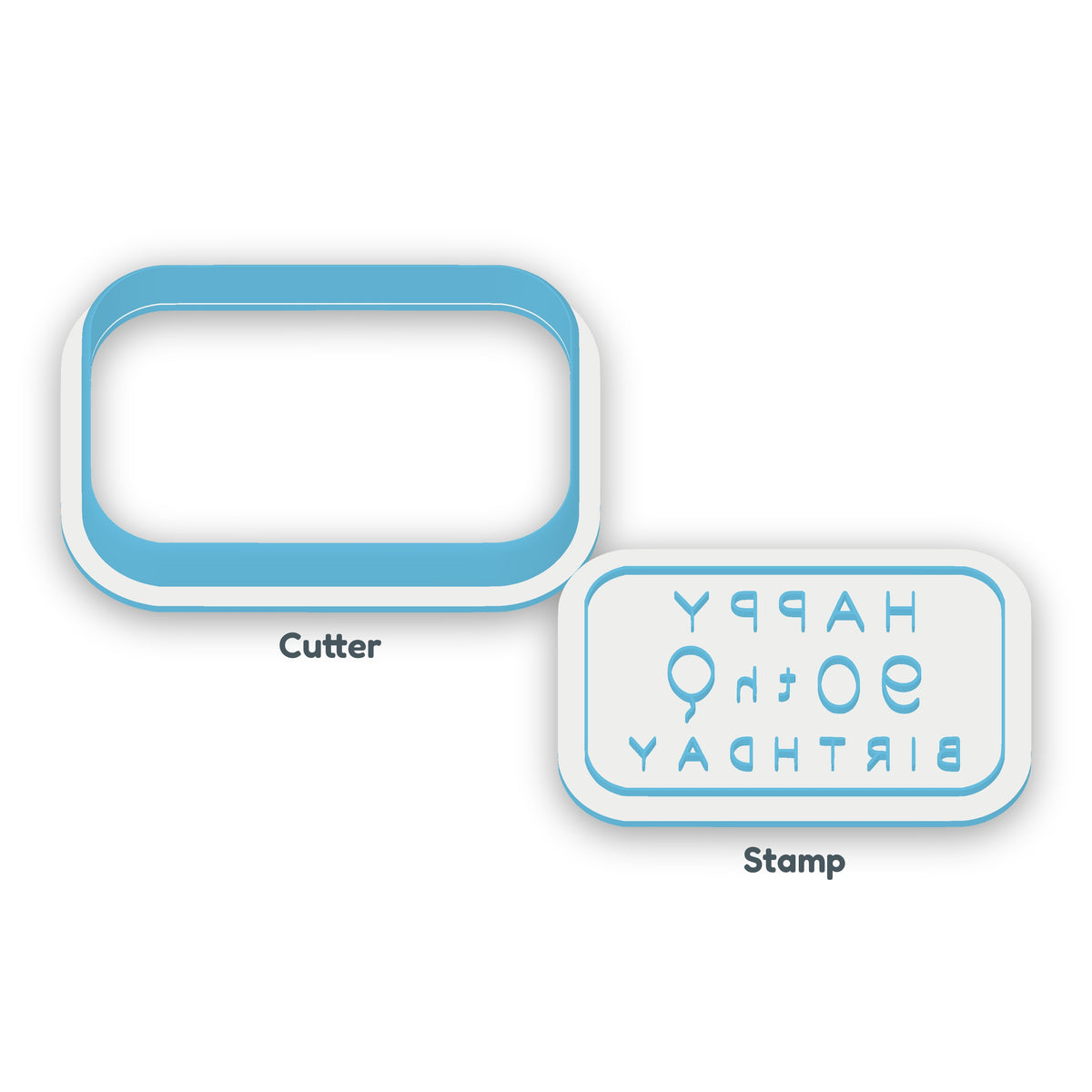 Happy 90th Birthday separate cookie cutter and matching embosser