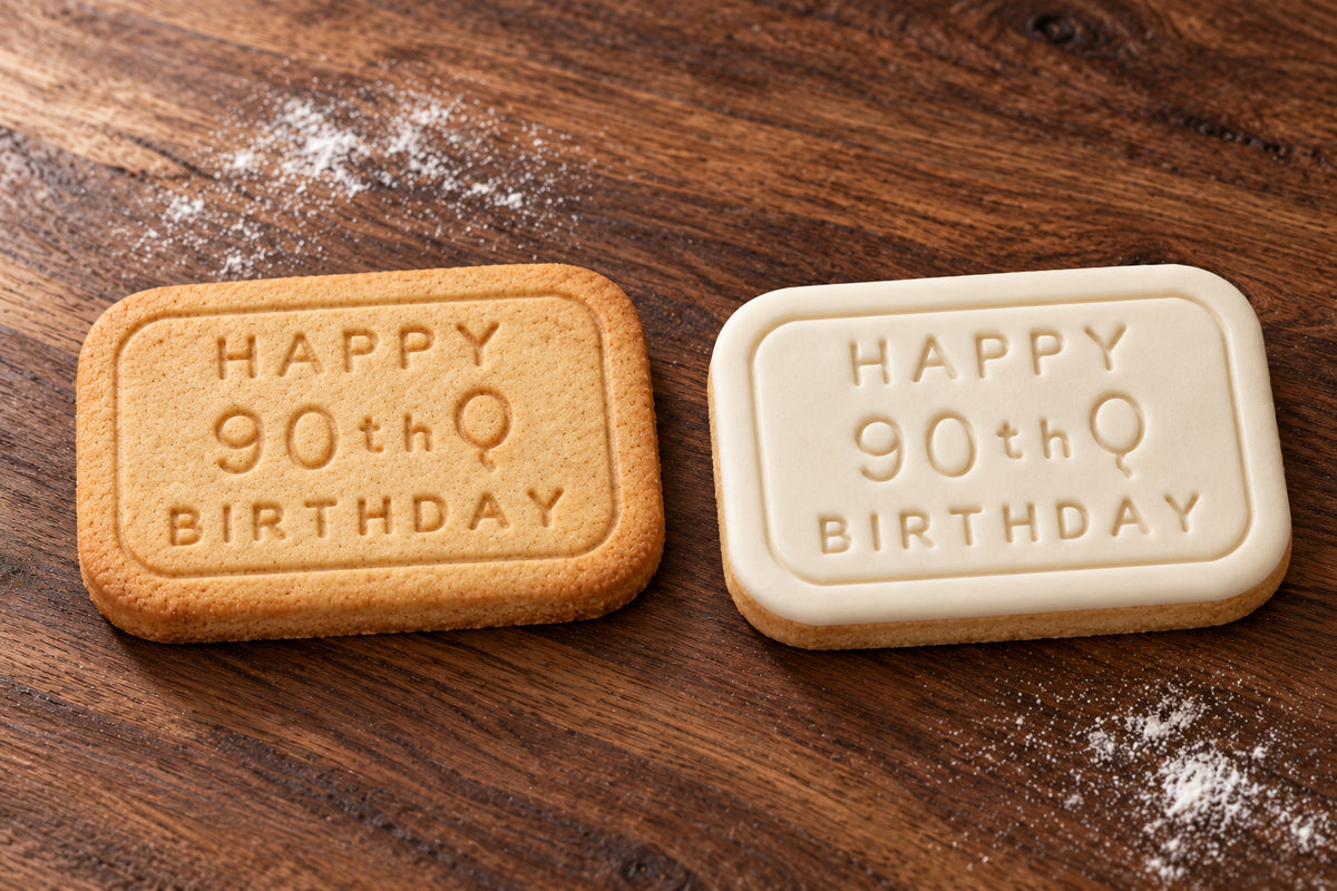 Happy 90th Birthday plain and white fondant cookie examples