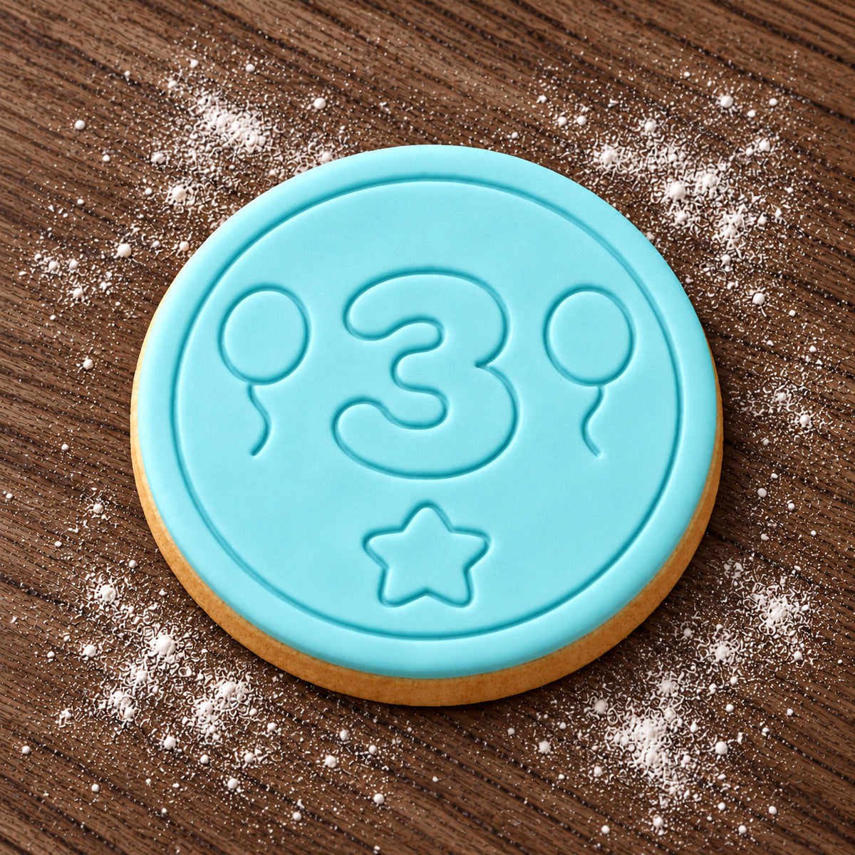 Number 3 decorated fondant cookie