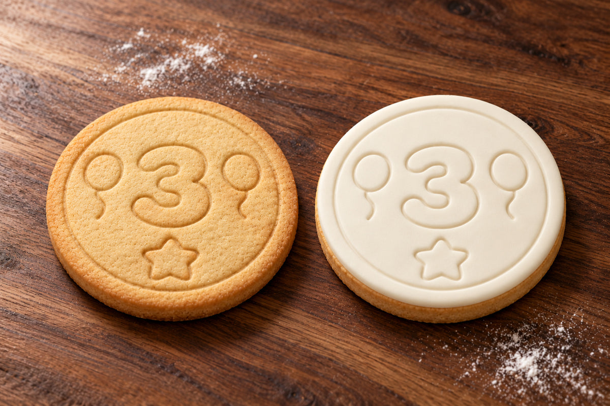 Number 3 plain and white fondant cookie examples