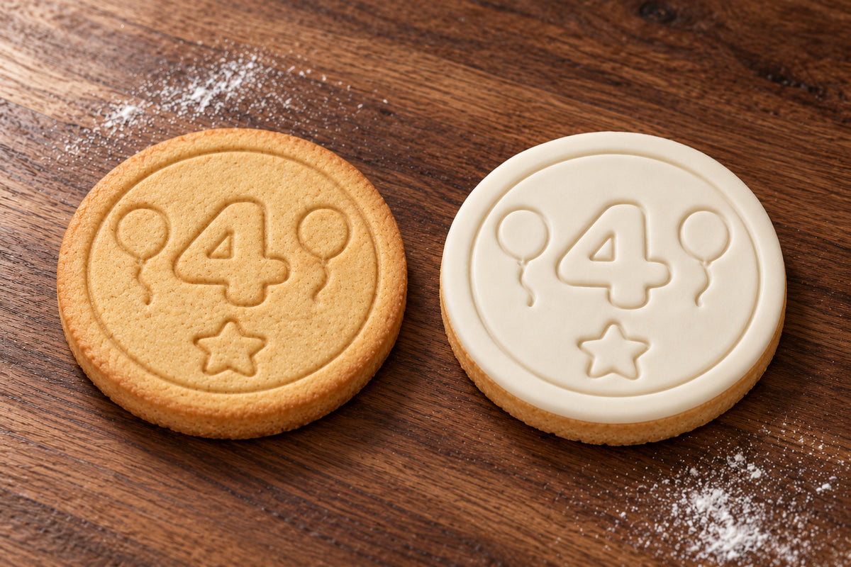 Number 4 plain and white fondant cookie examples