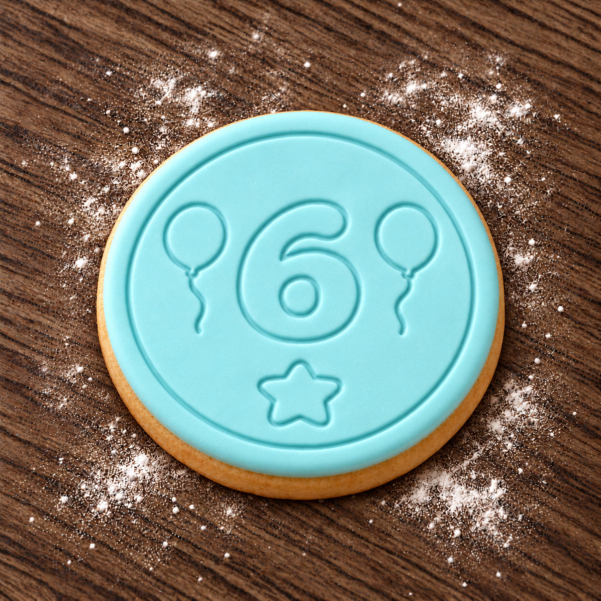 Number 6 decorated fondant cookie