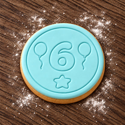 Number 6 decorated fondant cookie